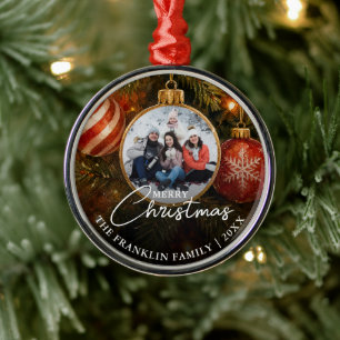 Elegante Weihnachtsbaumkugeln Foto Ornament Aus Metall