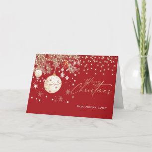Elegante Weihnachtsbaumkugeln Lichterkette Rot Feiertagskarte