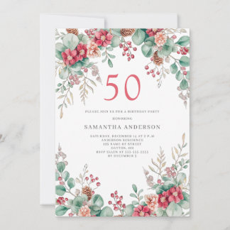 Elegante Weihnachtsblume 50. Geburtstagsparty Einladung