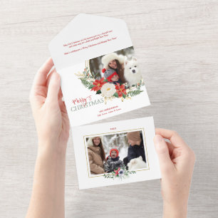 Elegante Weihnachtsblumen mit kalligrafischer Foto All In One Einladung