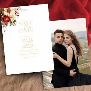 Elegante Weihnachtsblütenfolie Save the Date Folieneinladung