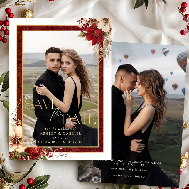 Elegante Weihnachtsblütenfolie Save the Date Folieneinladung (Von Creator hochgeladen)