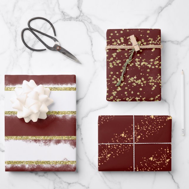 Elegante Weihnachtsburg & Gold Glitzer-Print Geschenkpapier Set (Vorderseite)