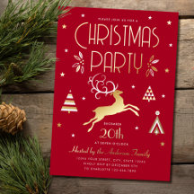 Elegante Weihnachtsfeier Deep Red Foil-Einladung