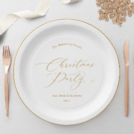 Elegante Weihnachtsfeier mit goldener Schrift Pappteller