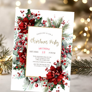 Elegante Weihnachtsfeier mit Poinsettien Einladung