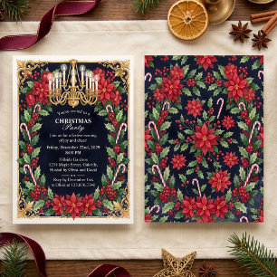 Elegante Weihnachtsfeier Poinsettie im Vintage-Sti Einladung