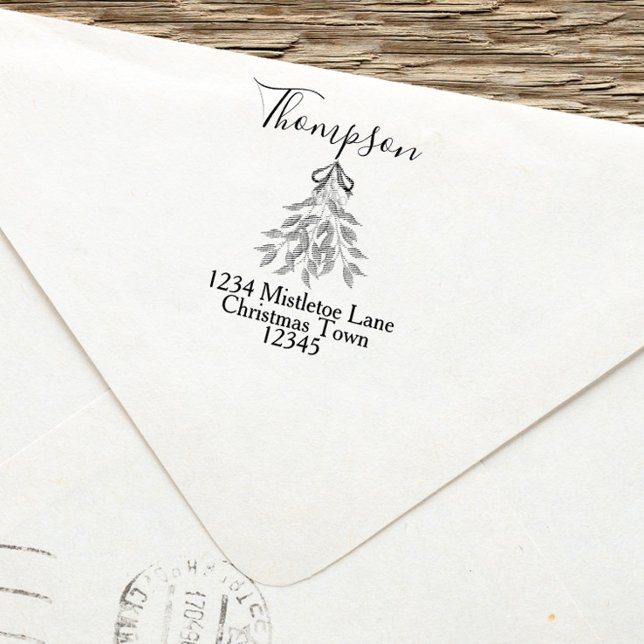 Elegante Weihnachtsfeiertage Botanische Rücksendea Permastempel (Mistletoe and berries return address self inking stamp)