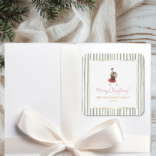 Elegante Weihnachtsfrau-Kranz grüne Streifen Quadratischer Aufkleber