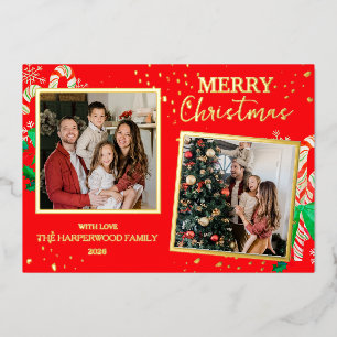 Elegante Weihnachtsfreude Gold Glanz Multi Foto Folien Feiertagskarte