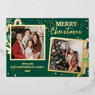 Elegante Weihnachtsfreude Gold Glanz Multi Foto Folien Feiertagskarte