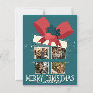 Elegante Weihnachtsgeschenkbox Vier Familienfotos Feiertagskarte