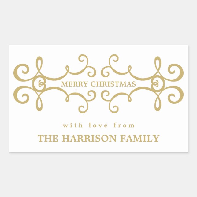 Elegante Weihnachtsgeschenke Tag / Weißes Gold Rechteckiger Aufkleber (Vorderseite)