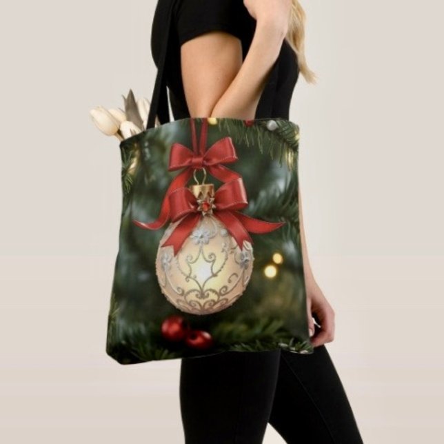 Elegante Weihnachtsgeschichtssammlung mit Red Bow (Tote Bag — 100% polyester, black laminated lining 100% cotton web hand. Made in the USA.)