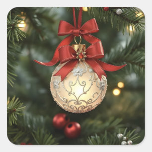 Elegante Weihnachtsgeschichtssammlung mit Red Bow Quadratischer Aufkleber