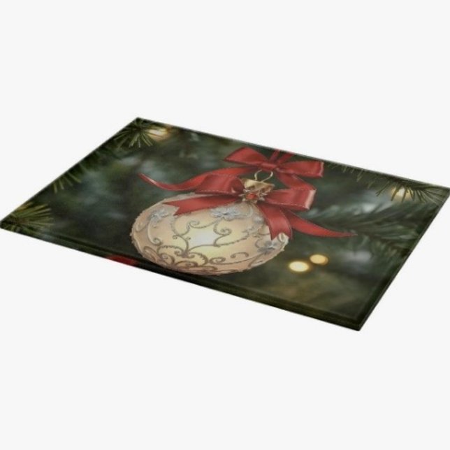 Elegante Weihnachtsgeschichtssammlung mit Red Bow Schneidebrett (Glass Cutting Board – 5 different sizes. 100% food safe.  tempered glass Non-skid rubber feet. 
)