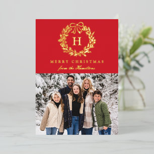 Elegante Weihnachtsgirlande Monogramm Rot 4 Fotos Folien Feiertagskarte