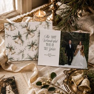 Elegante Weihnachtsglocken-Foto für Frischvermählt Feiertagskarte