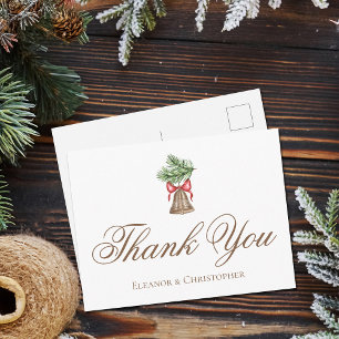 Elegante Weihnachtsglocken-Hochzeit Danke Postkarte