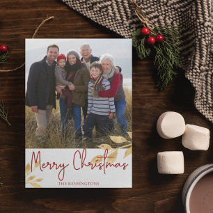 Elegante Weihnachtsgoldblätter Feiertagsfoto Feiertagskarte