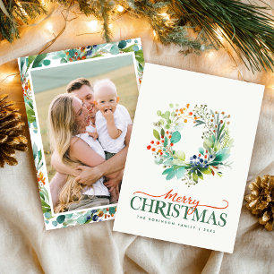 Elegante Weihnachtsgrün Botanisch Feiertagskarte