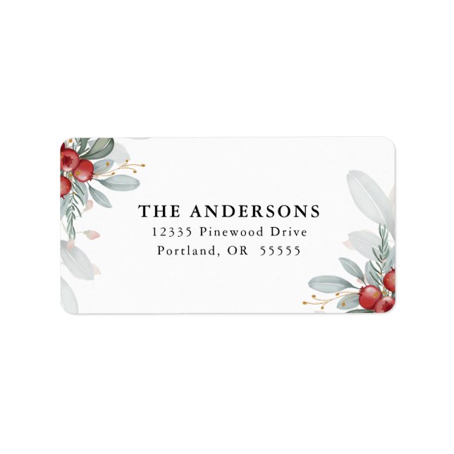 Elegante Weihnachtsgrün und Berries kehren zurück Adressaufkleber (Vorne)
