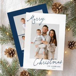 Elegante Weihnachtsgrüße in Marineblau-Schrift Fot Feiertagskarte