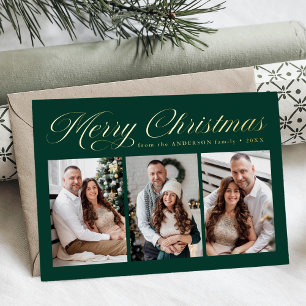 Elegante Weihnachtsgrüße Kalligrafie Grün 3 Fotos Folien Feiertagskarte