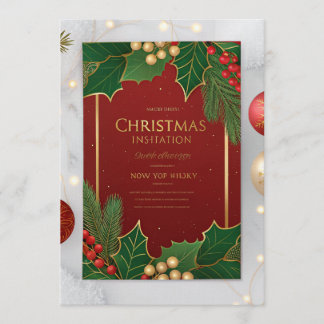 Elegante Weihnachtsgrußkarten – Rot & Grün Hol Einladung