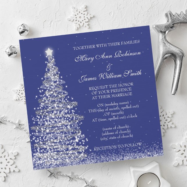 Elegante Weihnachtshochzeit der Silver Navy Einladung (Elegant Christmas Wedding Silver Navy Invitation)