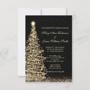 Elegante Weihnachtshochzeit Gold Schwarz RSVP Karte