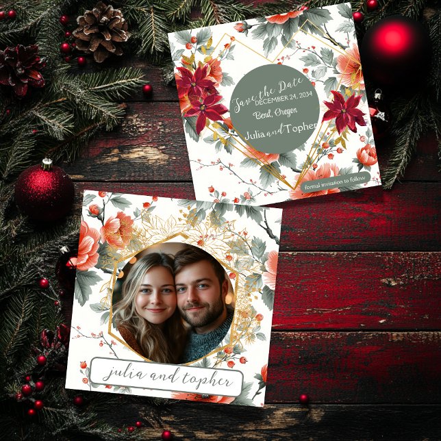 Elegante Weihnachtshochzeit mit romantischem Foto Save The Date (Von Creator hochgeladen)