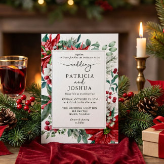 Elegante Weihnachtshochzeitseinladung Poinsettie Einladung