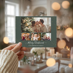 Elegante Weihnachtskarte für 4 Fotos Feiertagspostkarte