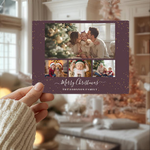 Elegante Weihnachtskarte für 4 Fotos Feiertagspostkarte
