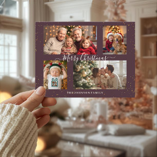 Elegante Weihnachtskarte für 4 Fotos Feiertagspostkarte