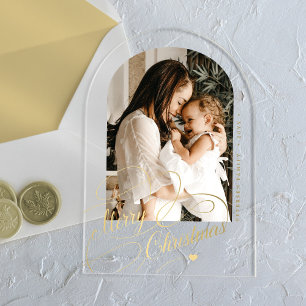 Elegante Weihnachtskarte im Schick mit Goldbogenfo Acryleinladungen