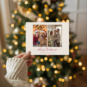 Elegante Weihnachtskarte mit 2 Fotos Marble Feiertagspostkarte