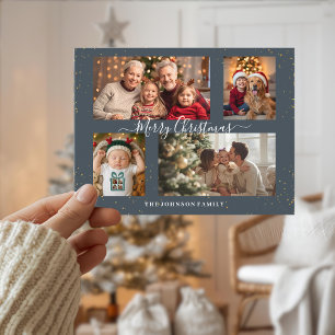 Elegante Weihnachtskarte mit 4 Fotos Feiertagspostkarte