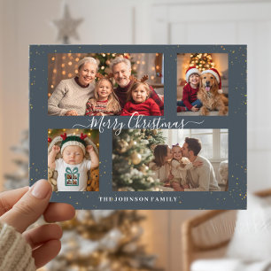 Elegante Weihnachtskarte mit 4 Fotos Feiertagspostkarte