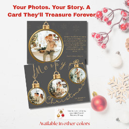 Elegante Weihnachtskarte mit 4 Fotos und goldenem Feiertagskarte