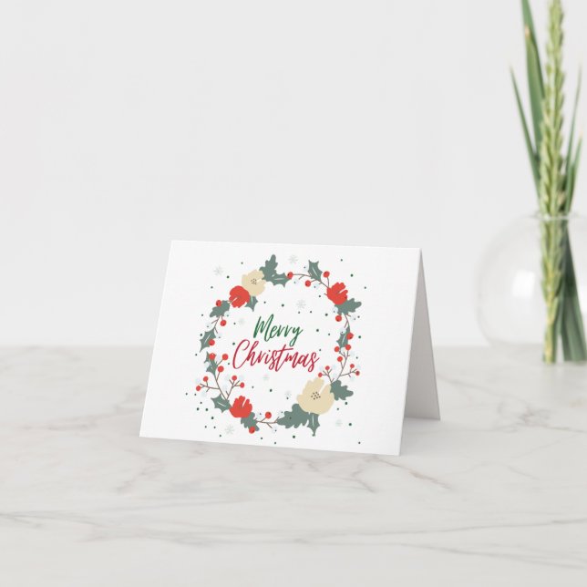 Elegante Weihnachtskarte mit Aquarellkranz Karte (Vorderseite)