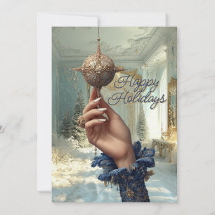 Elegante Weihnachtskarte mit Hand & Ornament Feiertagskarte