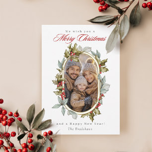 Elegante Weihnachtskarte mit ovalem Familienfoto u Feiertagskarte