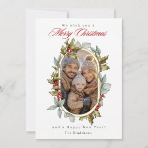 Elegante Weihnachtskarte mit ovalem Stechpalmenmot Feiertagskarte