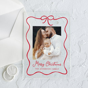 Elegante Weihnachtskarte mit rotem Schleifenbogen Acryleinladungen