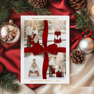 Elegante Weihnachtskarte mit roter Schleife und Fo Einladung