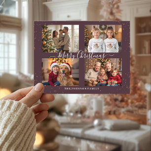 Elegante Weihnachtskarte mit vier Fotos Feiertagspostkarte