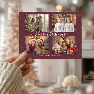Elegante Weihnachtskarte mit vier Fotos Feiertagspostkarte