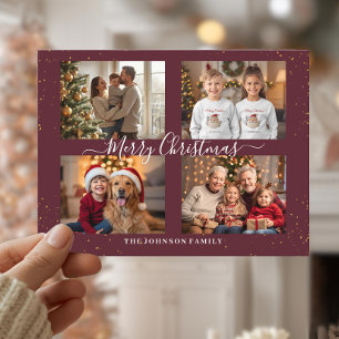 Elegante Weihnachtskarte mit vier Fotos Feiertagspostkarte